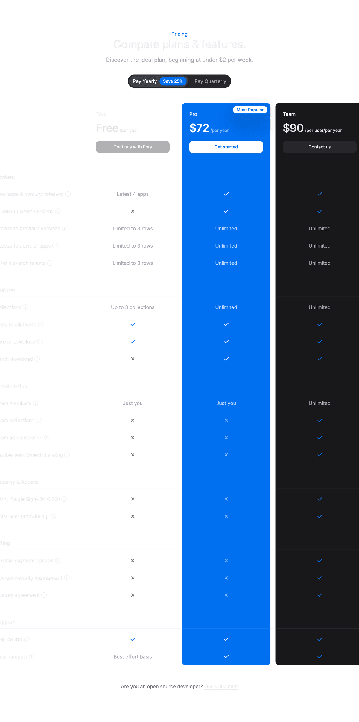 Pricing Comparison With Featured Tier image